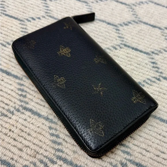 GUCCI Unisex Black & Gold Animalier Bee & Star Round Zip Long Wallet/Clutch - Picture 7 of 16